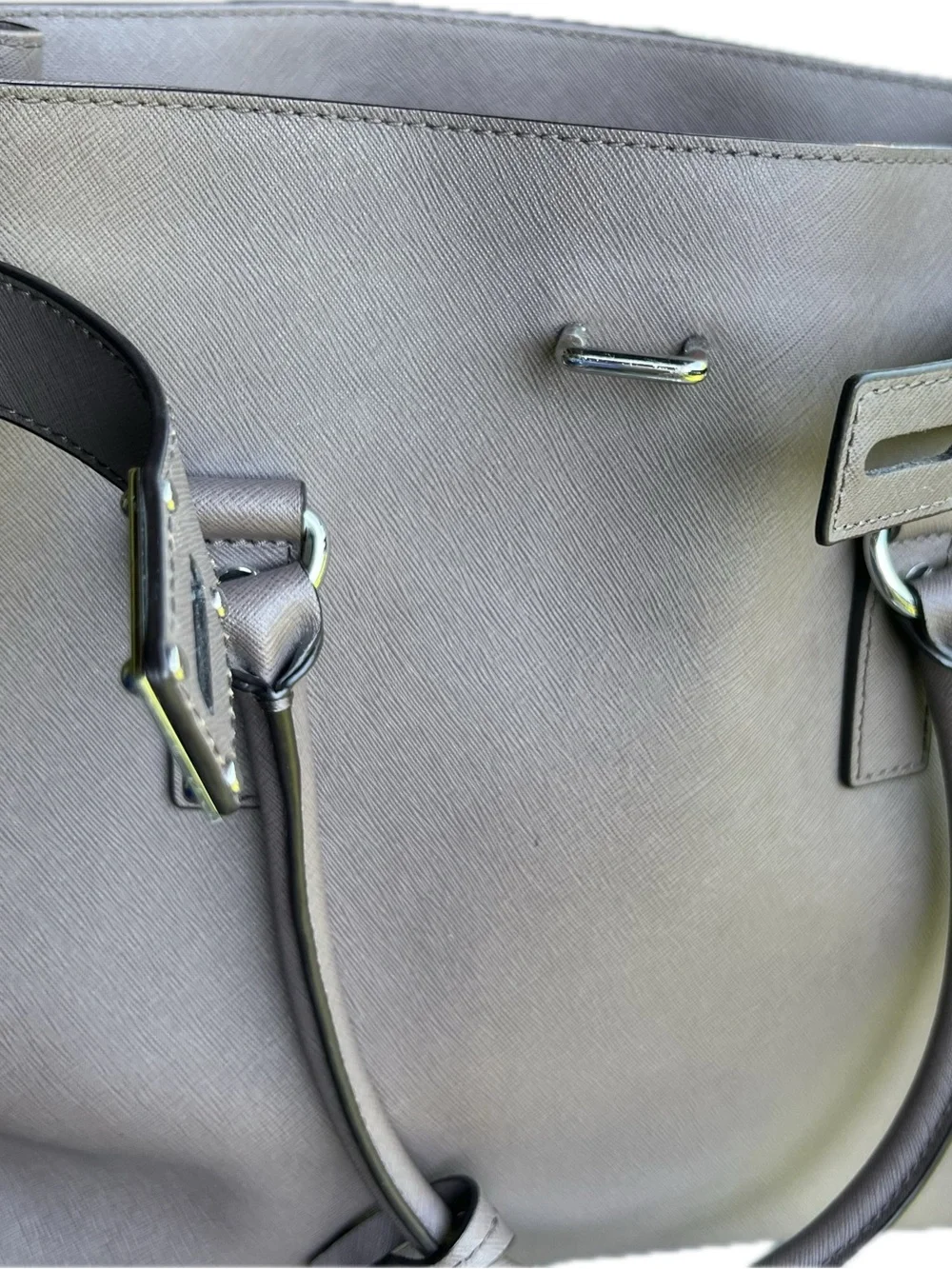Michael Kors Taupe Saffiano Satchel with Logo Charm